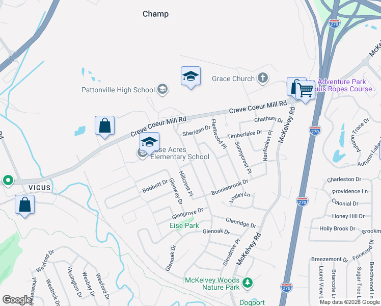 map of restaurants, bars, coffee shops, grocery stores, and more near 2534 Salem Drive in Maryland Heights