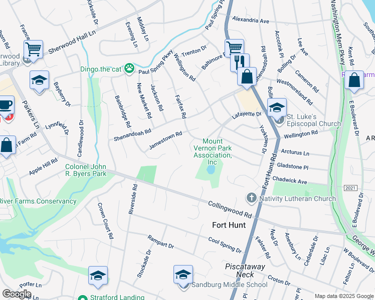 map of restaurants, bars, coffee shops, grocery stores, and more near 8108 Wingfield Place in Alexandria