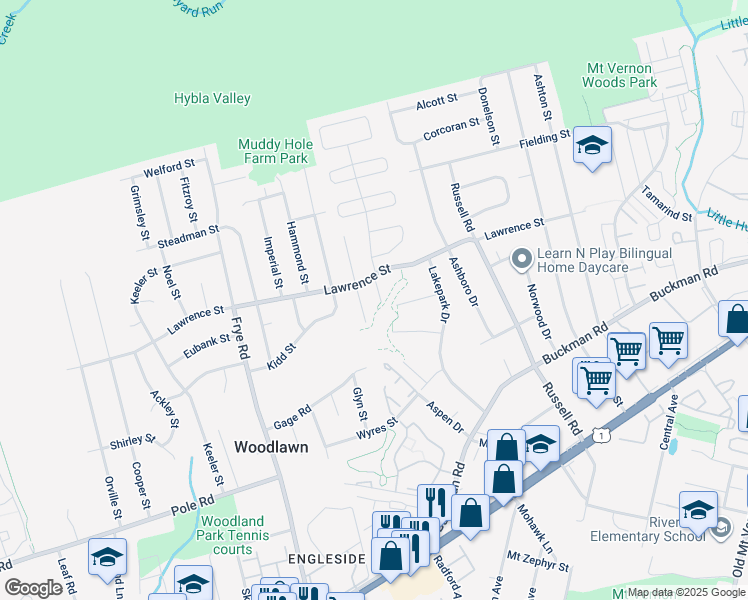 map of restaurants, bars, coffee shops, grocery stores, and more near 8122 Oaklake Court in Alexandria