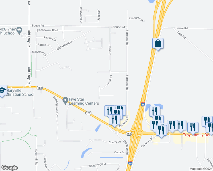 map of restaurants, bars, coffee shops, grocery stores, and more near 2122 Tramore in Troy
