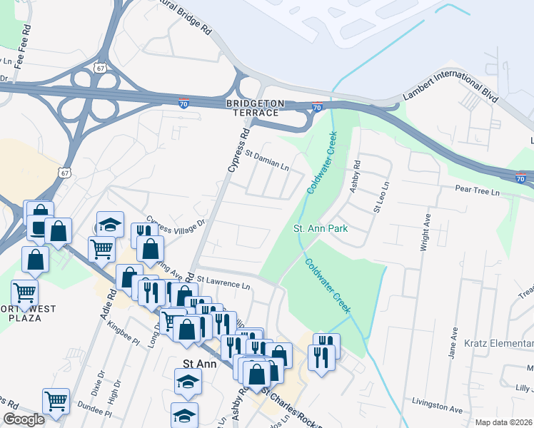 map of restaurants, bars, coffee shops, grocery stores, and more near 11221 Saint Shawn Lane in Saint Ann