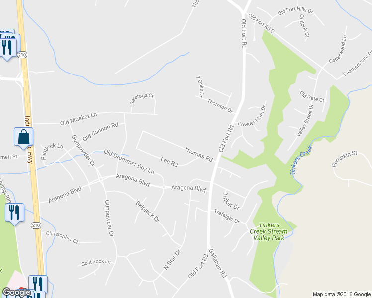 map of restaurants, bars, coffee shops, grocery stores, and more near 1704 Thomas Road in Fort Washington