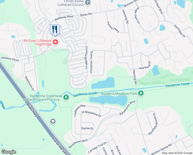 map of restaurants, bars, coffee shops, grocery stores, and more near 7449 Cinnamon Teal Drive in O'Fallon