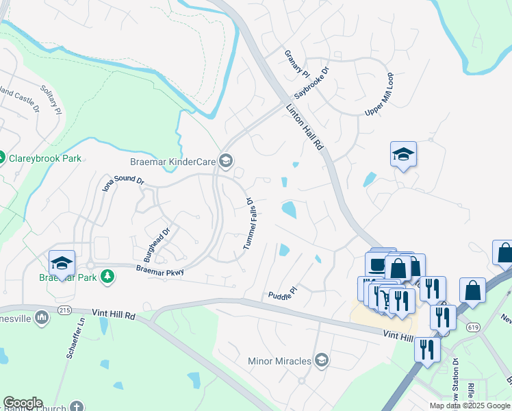 map of restaurants, bars, coffee shops, grocery stores, and more near 12165 Hayfield Court in Bristow