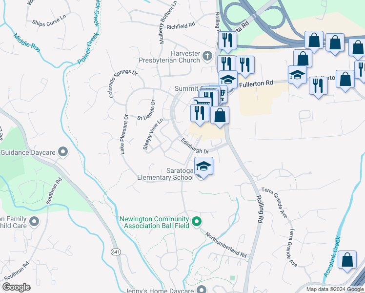 map of restaurants, bars, coffee shops, grocery stores, and more near 8088 Edinburgh Drive in Springfield
