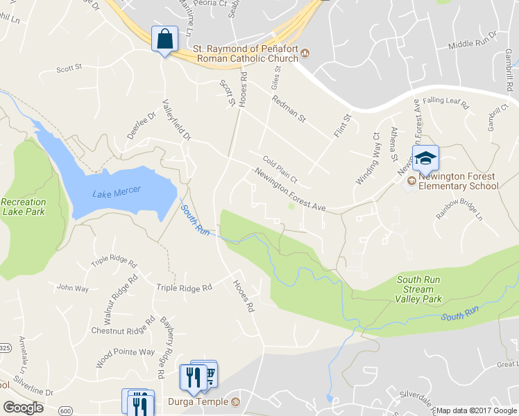 map of restaurants, bars, coffee shops, grocery stores, and more near 8066 Steeple Chase Court in Springfield