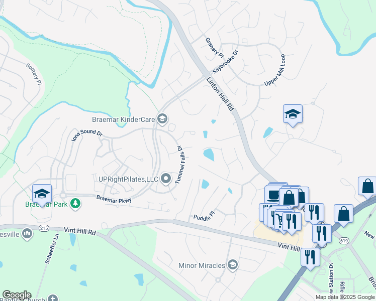 map of restaurants, bars, coffee shops, grocery stores, and more near 12159 Hayfield Court in Bristow