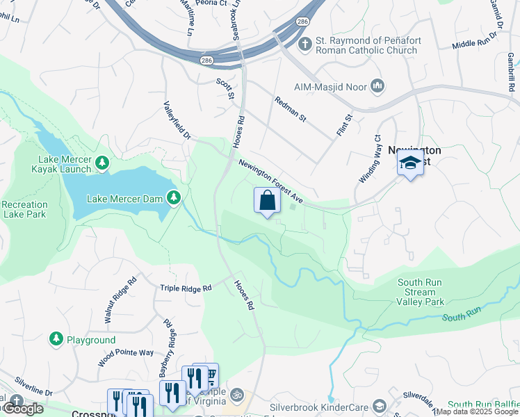 map of restaurants, bars, coffee shops, grocery stores, and more near 8066 Steeple Chase Court in Springfield