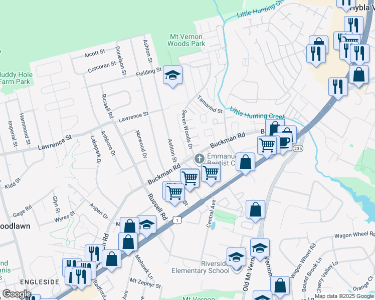 map of restaurants, bars, coffee shops, grocery stores, and more near 8060 Capistrano Place in Alexandria
