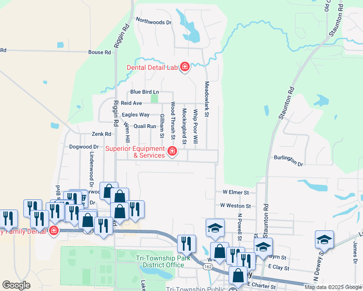 map of restaurants, bars, coffee shops, grocery stores, and more near 307 Meadow Drive in Troy
