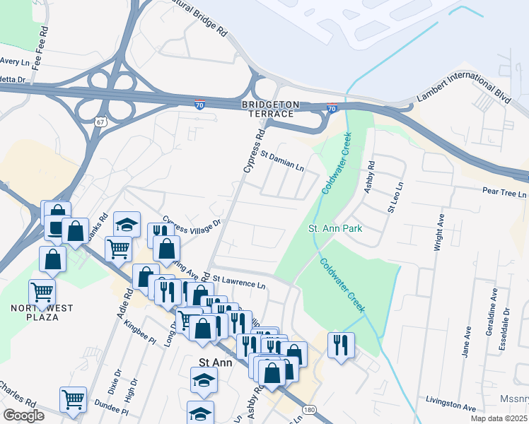 map of restaurants, bars, coffee shops, grocery stores, and more near 11221 Saint Shawn Lane in Saint Ann