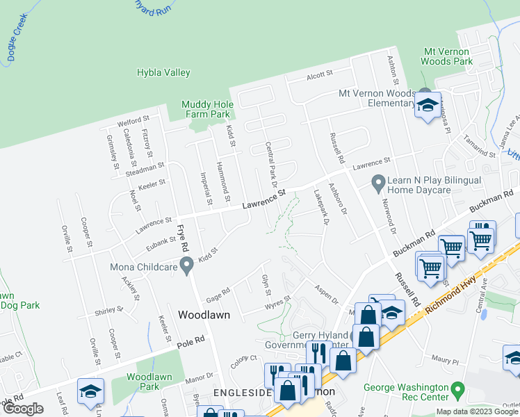 map of restaurants, bars, coffee shops, grocery stores, and more near 8102 Pinelake Court in Alexandria