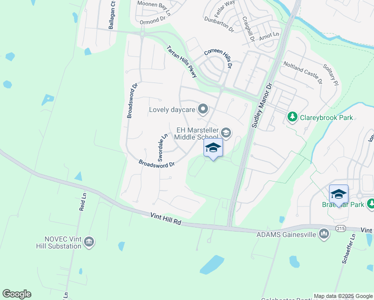map of restaurants, bars, coffee shops, grocery stores, and more near 14000 Rora Moss Place in Bristow