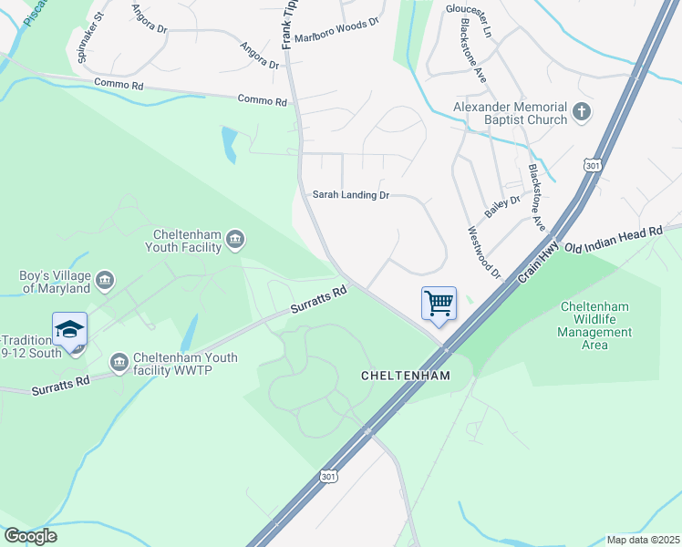 map of restaurants, bars, coffee shops, grocery stores, and more near 11001 Frank Tippett Road in Cheltenham