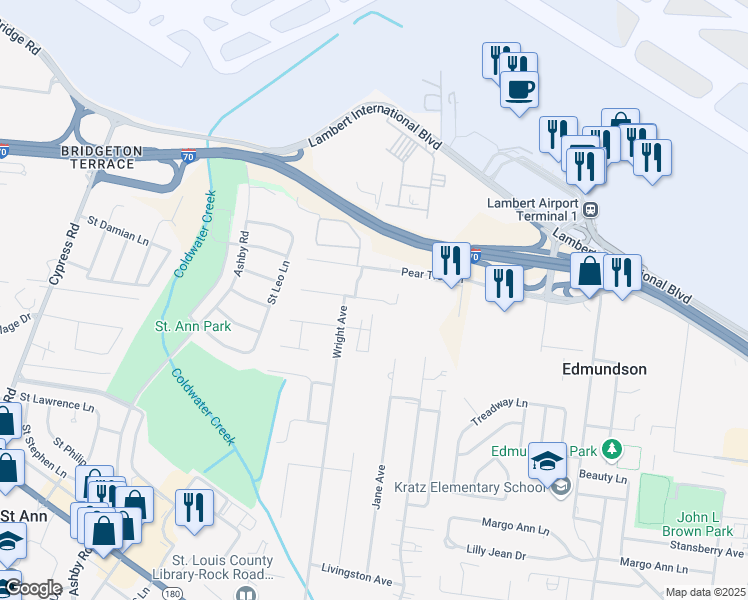 map of restaurants, bars, coffee shops, grocery stores, and more near 10042 Douglas Court in Saint Ann