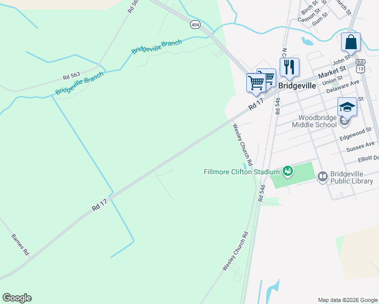 map of restaurants, bars, coffee shops, grocery stores, and more near 7298 Federalsburg Road in Bridgeville