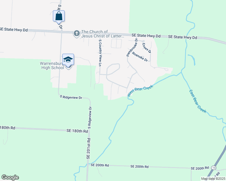 map of restaurants, bars, coffee shops, grocery stores, and more near 1317 Fawn Lane in Warrensburg