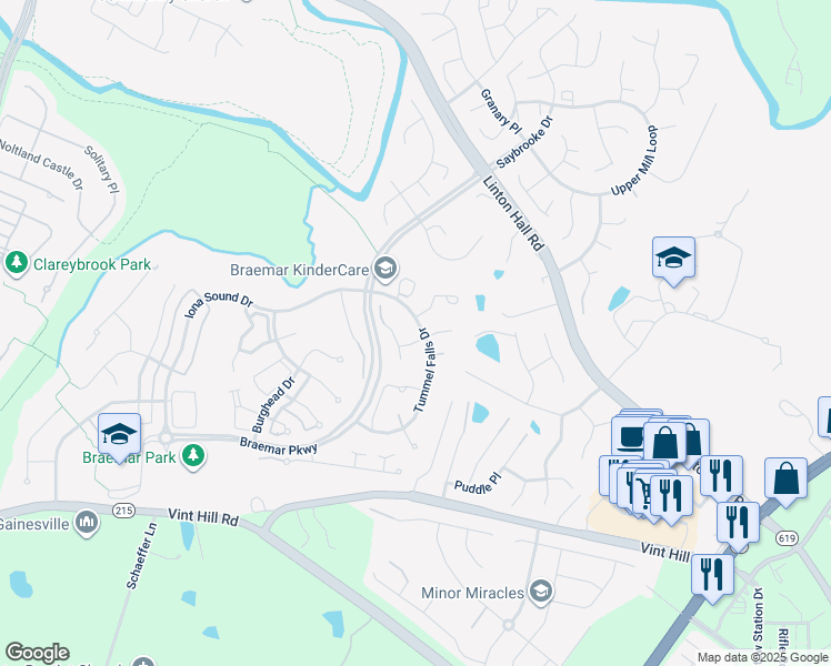 map of restaurants, bars, coffee shops, grocery stores, and more near 12170 Hopper Lane in Linton Hall