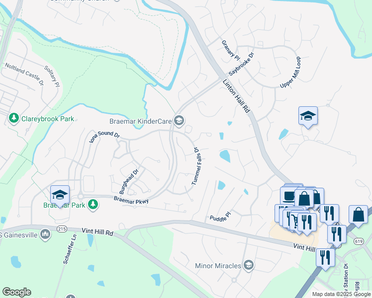 map of restaurants, bars, coffee shops, grocery stores, and more near 10041 Spindle Foot Court in Bristow