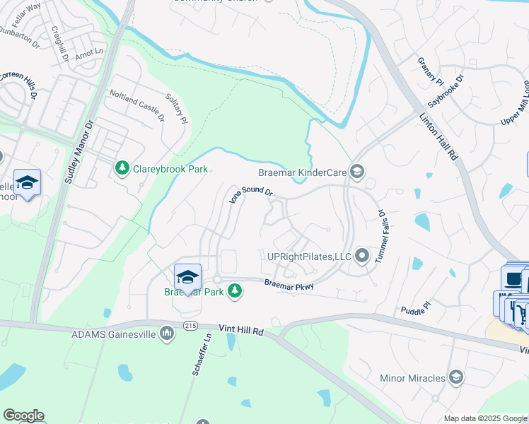 map of restaurants, bars, coffee shops, grocery stores, and more near 10022 Moxleys Ford Lane in Bristow