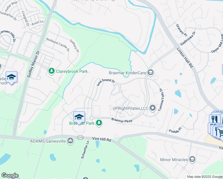 map of restaurants, bars, coffee shops, grocery stores, and more near 10022 Moxleys Ford Lane in Bristow