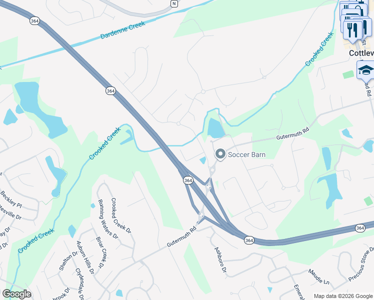 map of restaurants, bars, coffee shops, grocery stores, and more near 5300-5348 Twill Haven Drive in St. Charles