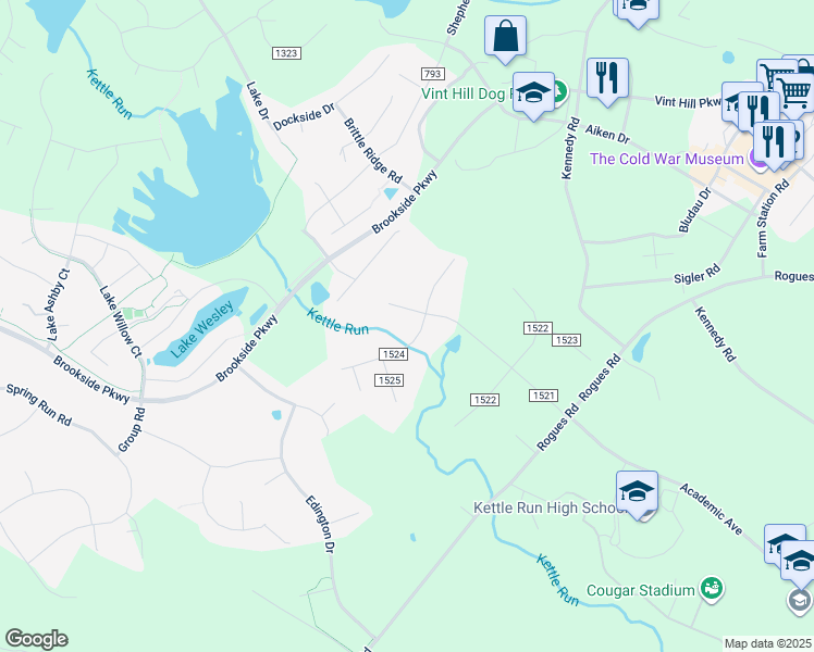 map of restaurants, bars, coffee shops, grocery stores, and more near 4361 Grapewood Drive in Warrenton