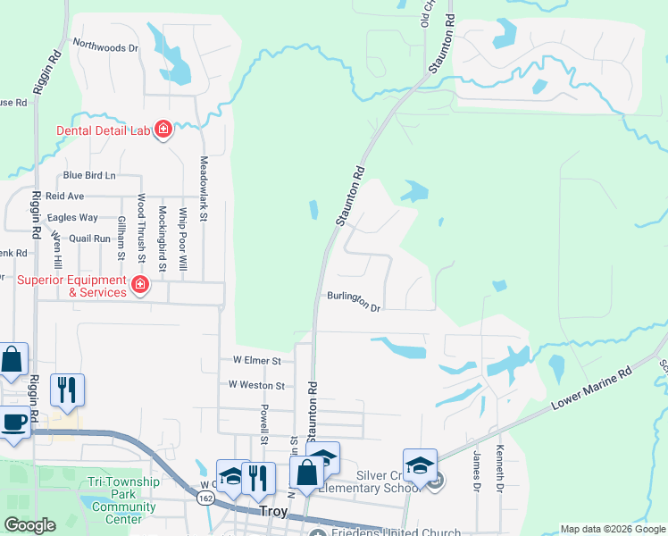 map of restaurants, bars, coffee shops, grocery stores, and more near 217 Remington Court in Troy