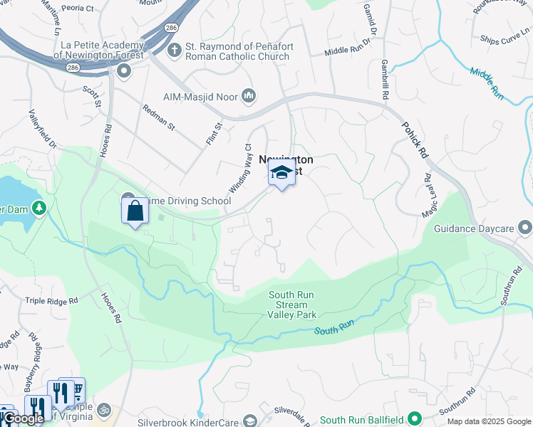 map of restaurants, bars, coffee shops, grocery stores, and more near 8106 Loving Forest Court in Springfield
