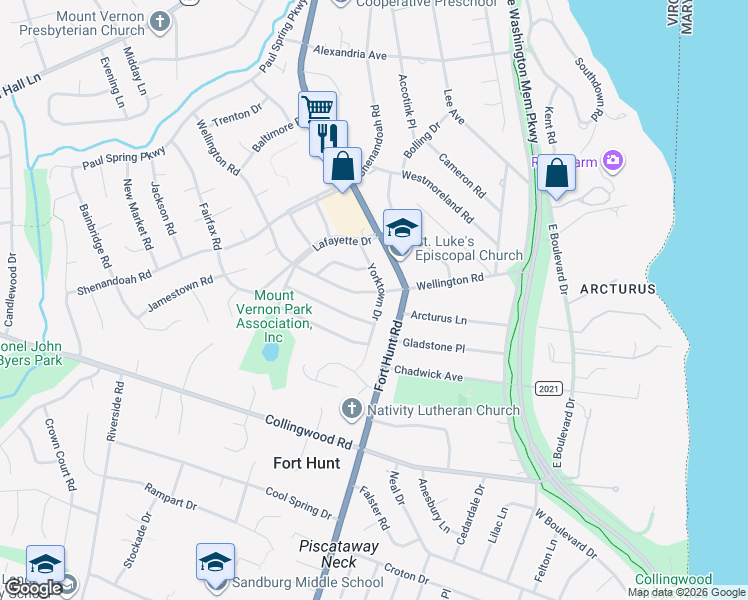 map of restaurants, bars, coffee shops, grocery stores, and more near 8044 Wellington Road in Alexandria