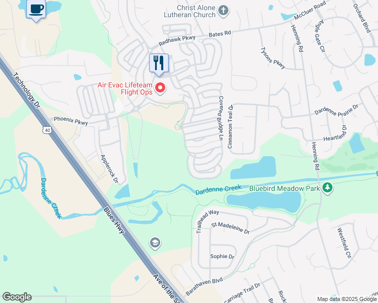 map of restaurants, bars, coffee shops, grocery stores, and more near 538 Boardwalk Springs Place in O'Fallon