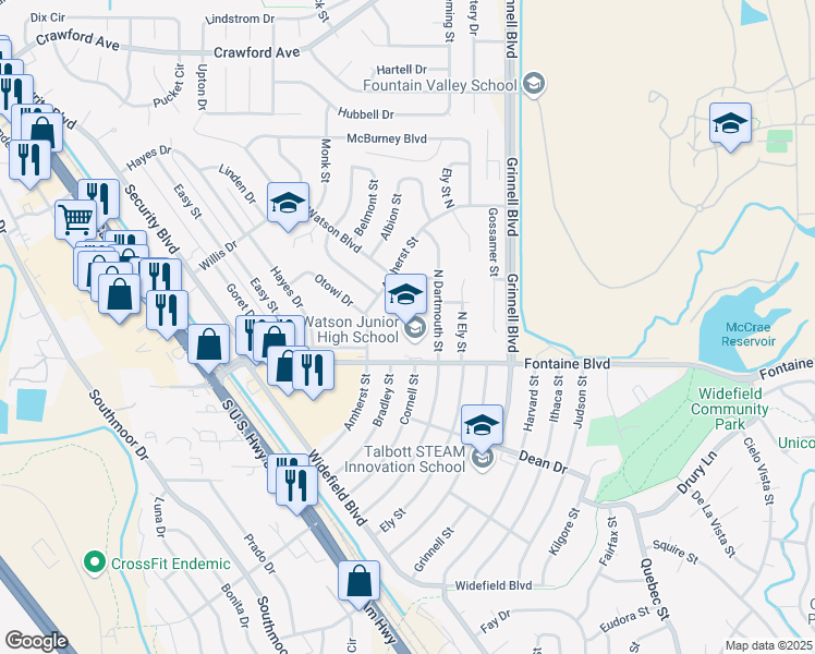 map of restaurants, bars, coffee shops, grocery stores, and more near 24 North Dartmouth Street in Colorado Springs