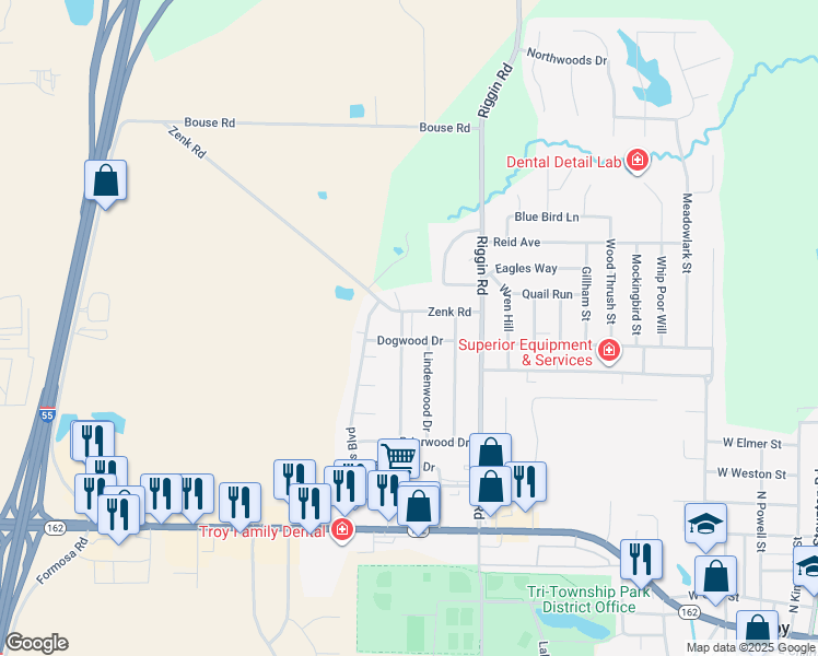 map of restaurants, bars, coffee shops, grocery stores, and more near 526 Zenk Road in Troy