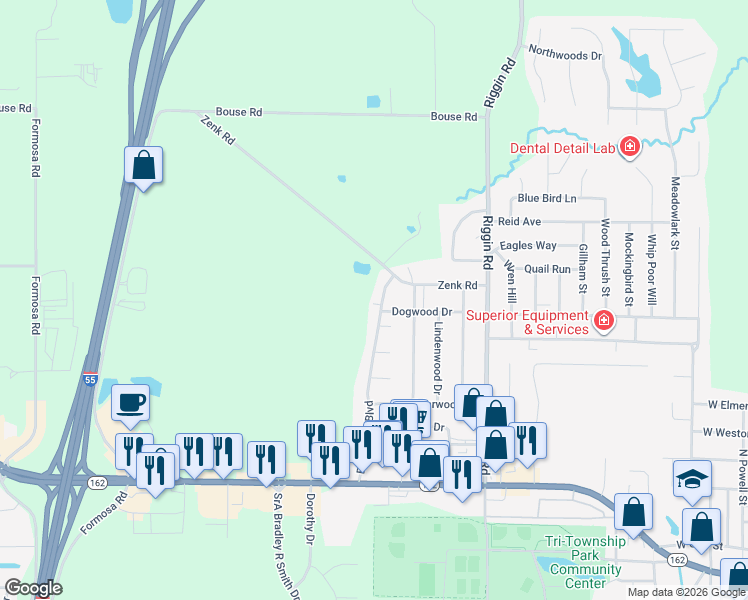 map of restaurants, bars, coffee shops, grocery stores, and more near 518A Bargraves Boulevard in Troy