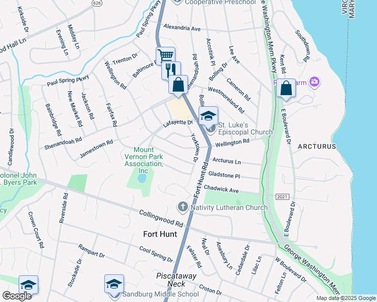 map of restaurants, bars, coffee shops, grocery stores, and more near 8042 Wellington Road in Alexandria