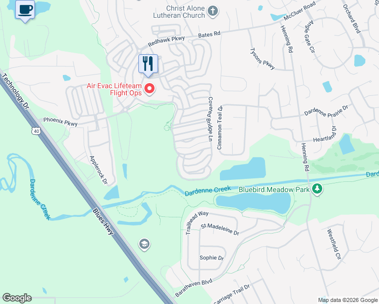 map of restaurants, bars, coffee shops, grocery stores, and more near 538 Copper Meadows Lane in O'Fallon