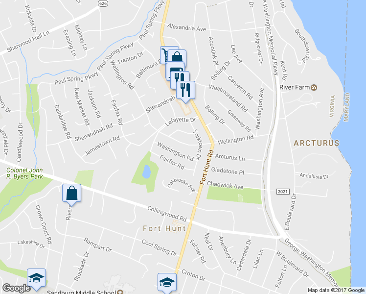 map of restaurants, bars, coffee shops, grocery stores, and more near 8034 Wellington Road in Alexandria
