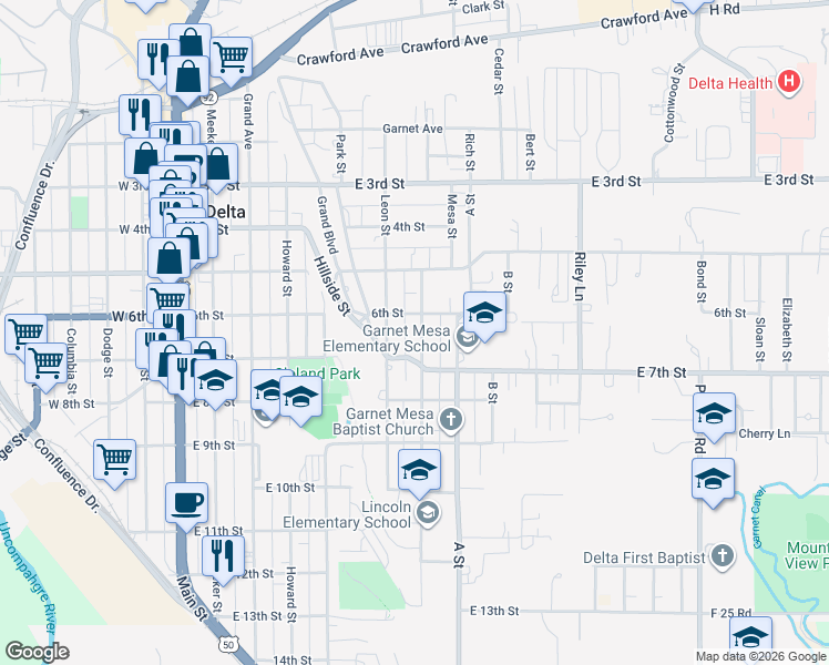 map of restaurants, bars, coffee shops, grocery stores, and more near 625 Hastings Street in Delta