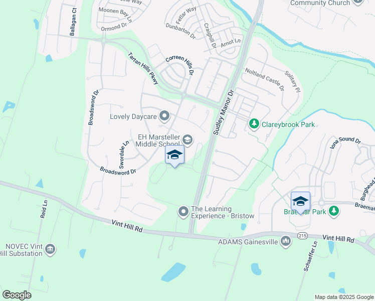 map of restaurants, bars, coffee shops, grocery stores, and more near 14000 Sudley Manor Drive in Bristow