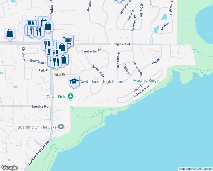 map of restaurants, bars, coffee shops, grocery stores, and more near 7425 Hill Road in Granite Bay