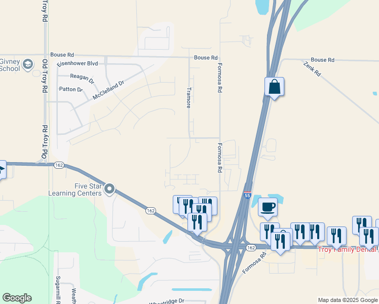 map of restaurants, bars, coffee shops, grocery stores, and more near 2176 Tramore in Troy