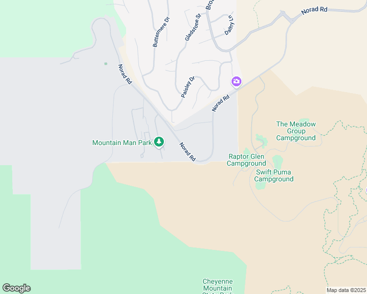 map of restaurants, bars, coffee shops, grocery stores, and more near Norad Road in Colorado Springs