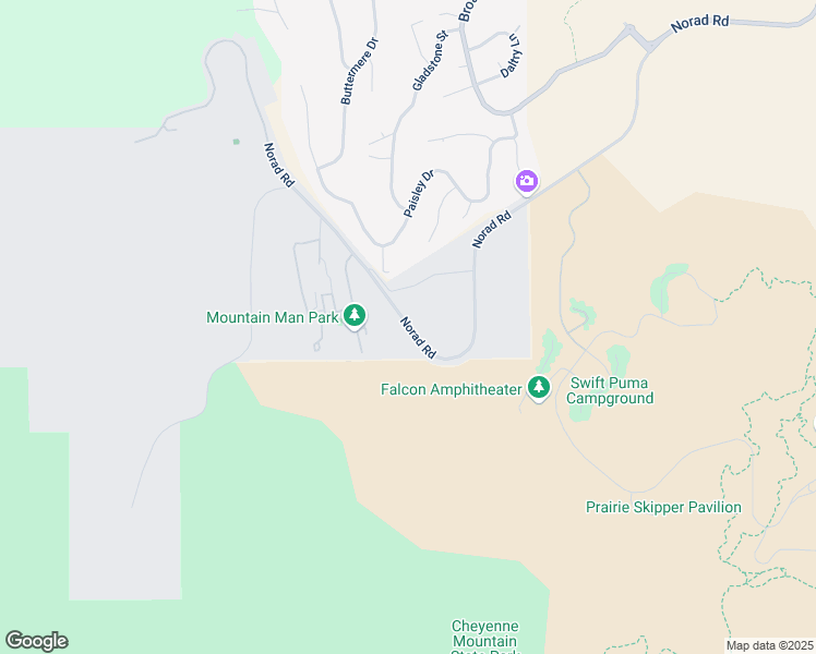 map of restaurants, bars, coffee shops, grocery stores, and more near Norad Road in Colorado Springs
