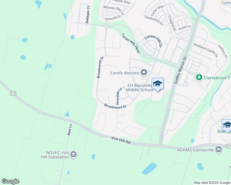 map of restaurants, bars, coffee shops, grocery stores, and more near 14533 Swordale Lane in Bristow