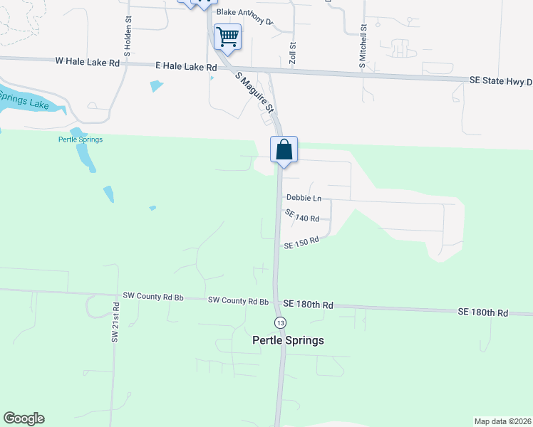 map of restaurants, bars, coffee shops, grocery stores, and more near 136 Southwest State Route 13 in Warrensburg