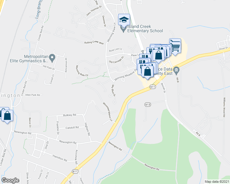 map of restaurants, bars, coffee shops, grocery stores, and more near 8027 Sky Blue Drive in Alexandria