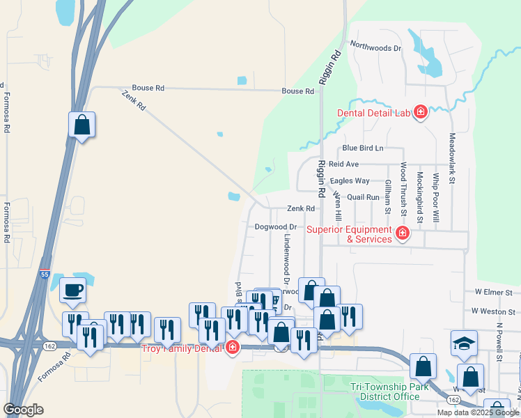 map of restaurants, bars, coffee shops, grocery stores, and more near 526 Zenk Road in Troy