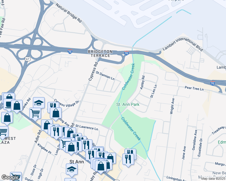 map of restaurants, bars, coffee shops, grocery stores, and more near 11201 Saint Clement Lane in Saint Ann