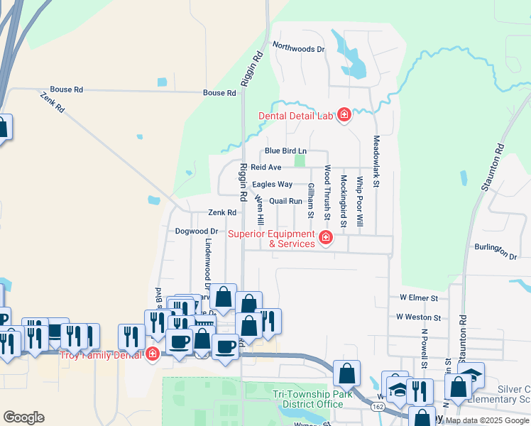 map of restaurants, bars, coffee shops, grocery stores, and more near 515 Wren Hill in Troy