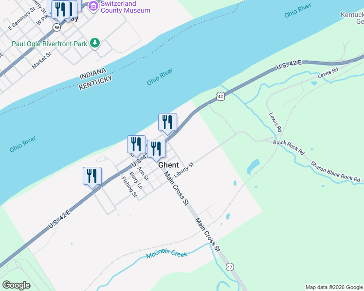 map of restaurants, bars, coffee shops, grocery stores, and more near Ferry St in Ghent